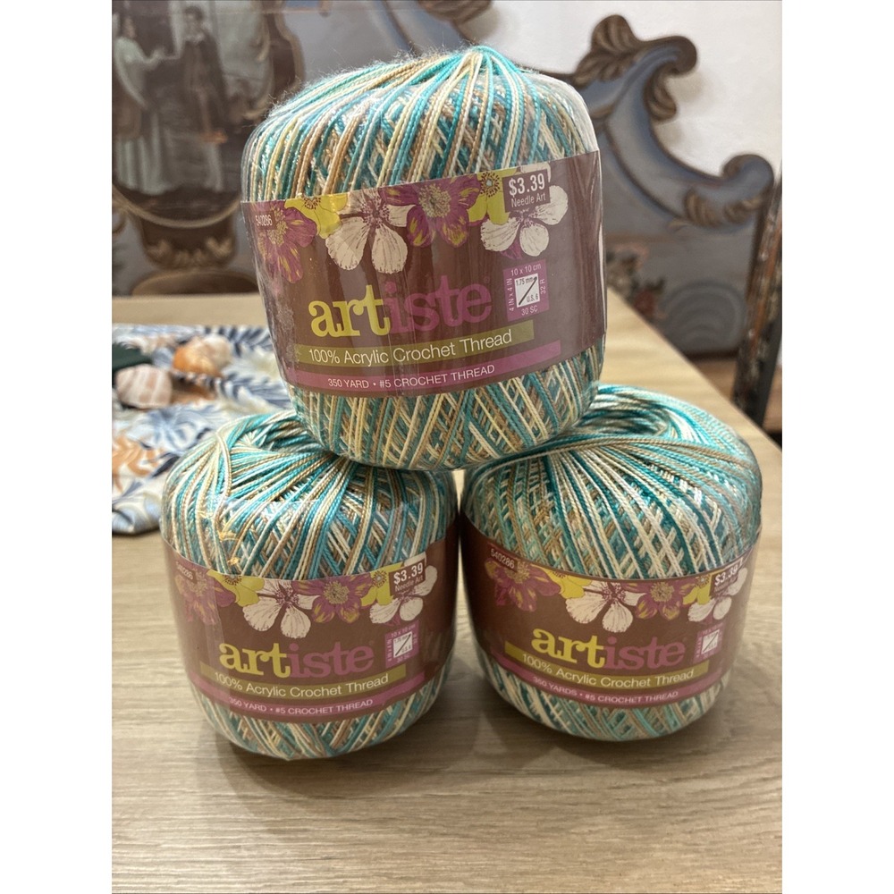 Artiste Crochet Thread #5 100% Acrylic 350 Yds. #107 Magnolias New Lot Of 3
